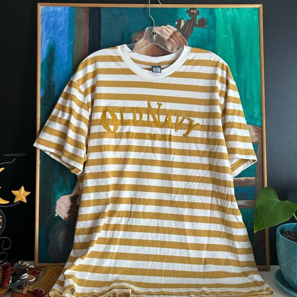 Old Navy Yellow and White Striped Embroidered Top XL - Picture 5 of 16